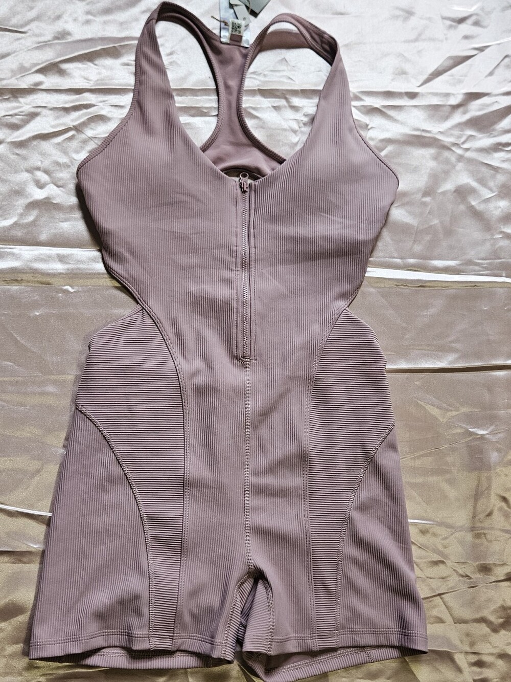 Adidas Mauve Ribbed Zip-Front Unitard